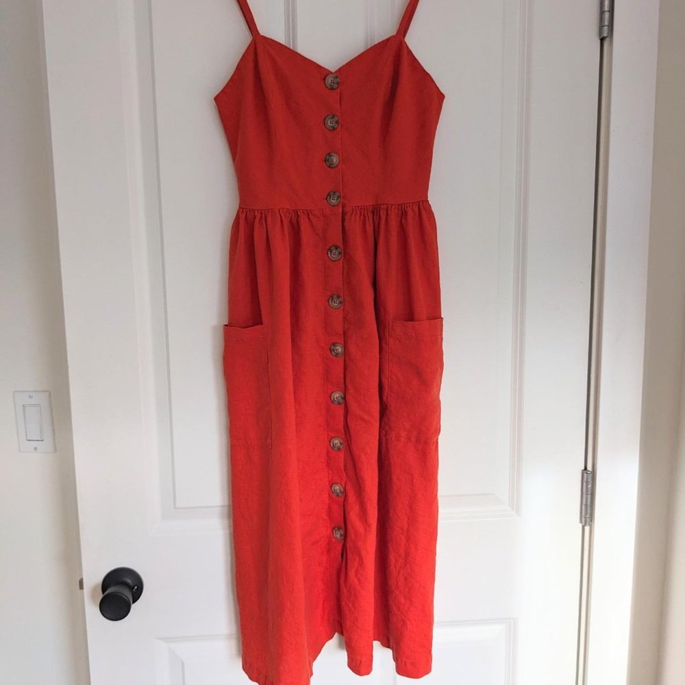 Urban Outfitters Button Down Linen Dress in red size M